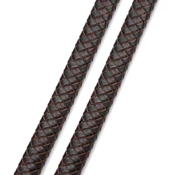 Vintage Black and Brown Genuine Braided Leather Cords - 10mm - 0.5meter (Vintage Dark Brown)