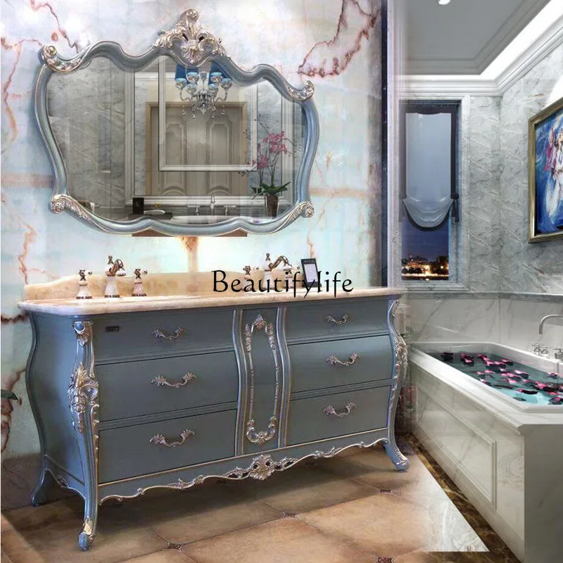 

Light Luxury Simple European Bathroom Cabinet Washbasin Combination Bathroom Table Double Basin Arc