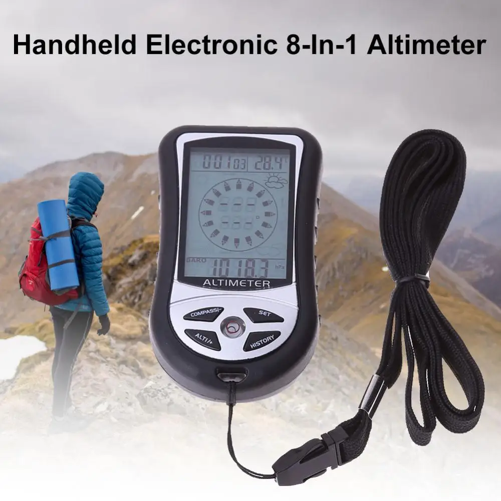 

8 In 1 Handheld Elektronische Navigatie Kompas Hoogte Gauge Thermometer Barometer Outdoor Wandelen Camping Vissen Kompas Nieuwe