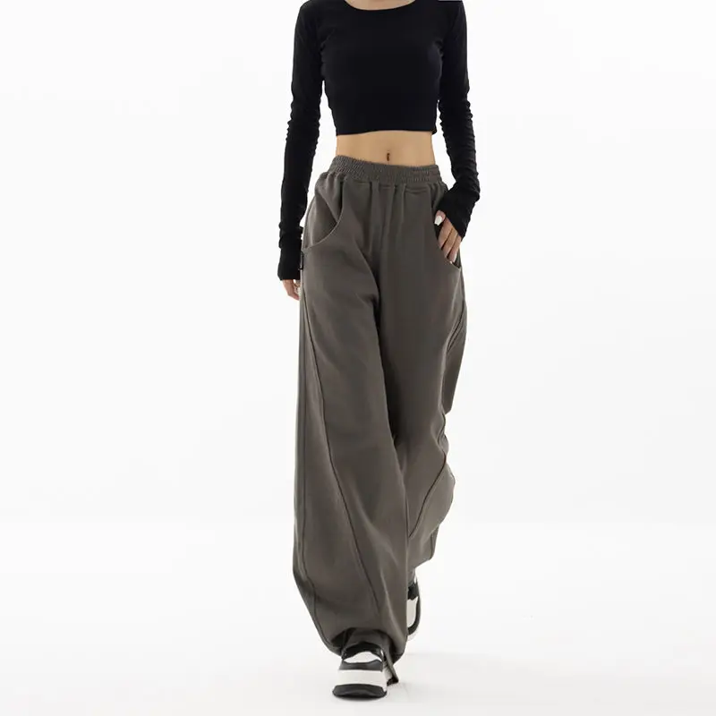 Street Casual Elastic Waist Wide Leg Pants Spring Autumn New Solid Color Loose Simplicity Pants Fashion Trend Women Clothing