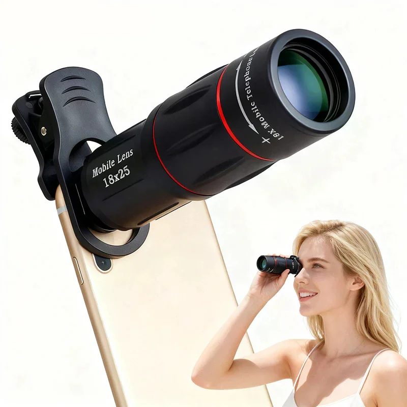 Monocolo Universale 18x25 con Zoom HD, Lente Ottica per Osservazione e Rilevamento, Teleobiettivo 18X con Treppiede per Smartphone, 1 Set - Image 2