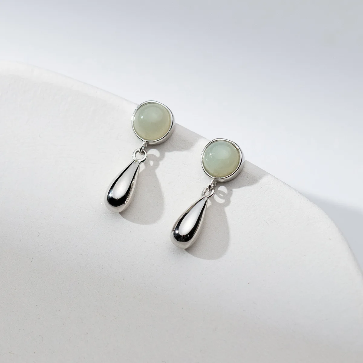 

100% 925 Sterling Silver Jade Geometric Earrings for Women Girl Simple Smooth Water Drop Design Jewelry Party Gift Dropshipping