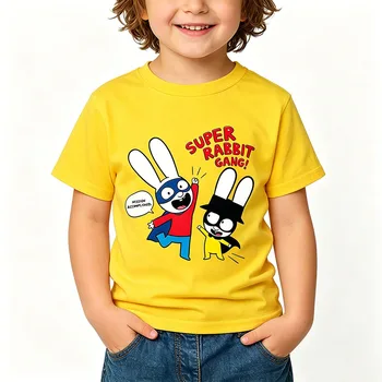 100% Cotton Simon Super Rabbit Cartoon Children's T-shirt Cute Boys Hip Hop Girls Manga Kids Tops Casual O-neck Tees for Summer 1