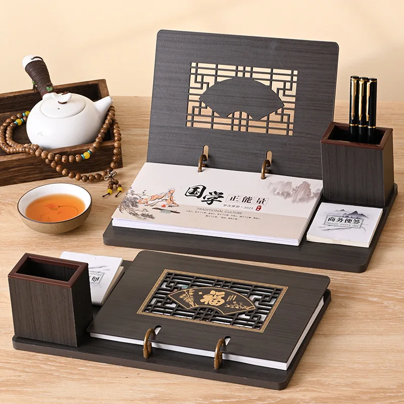 

2023 Wooden Desk Calendar Desktop Multi-Function Desk Holder With Pen Holder Notes Weekly Calendar Creative Desk Calendar Shelf