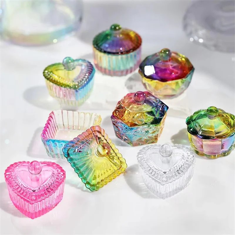 Nail Cup Dish Colorful Crystal Glass Acrylic Powder Liquid Lid Bowl with Cap Manicure Holder Equipment Nail Salon Manicure Tools 2