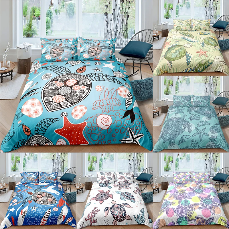 Bedding Sets Luxury 3D Sea Turtle Animal Print 2/3Pcs Kids Aldult Duvet Cover Pillowcase Home Textile Single/Queen/King Size