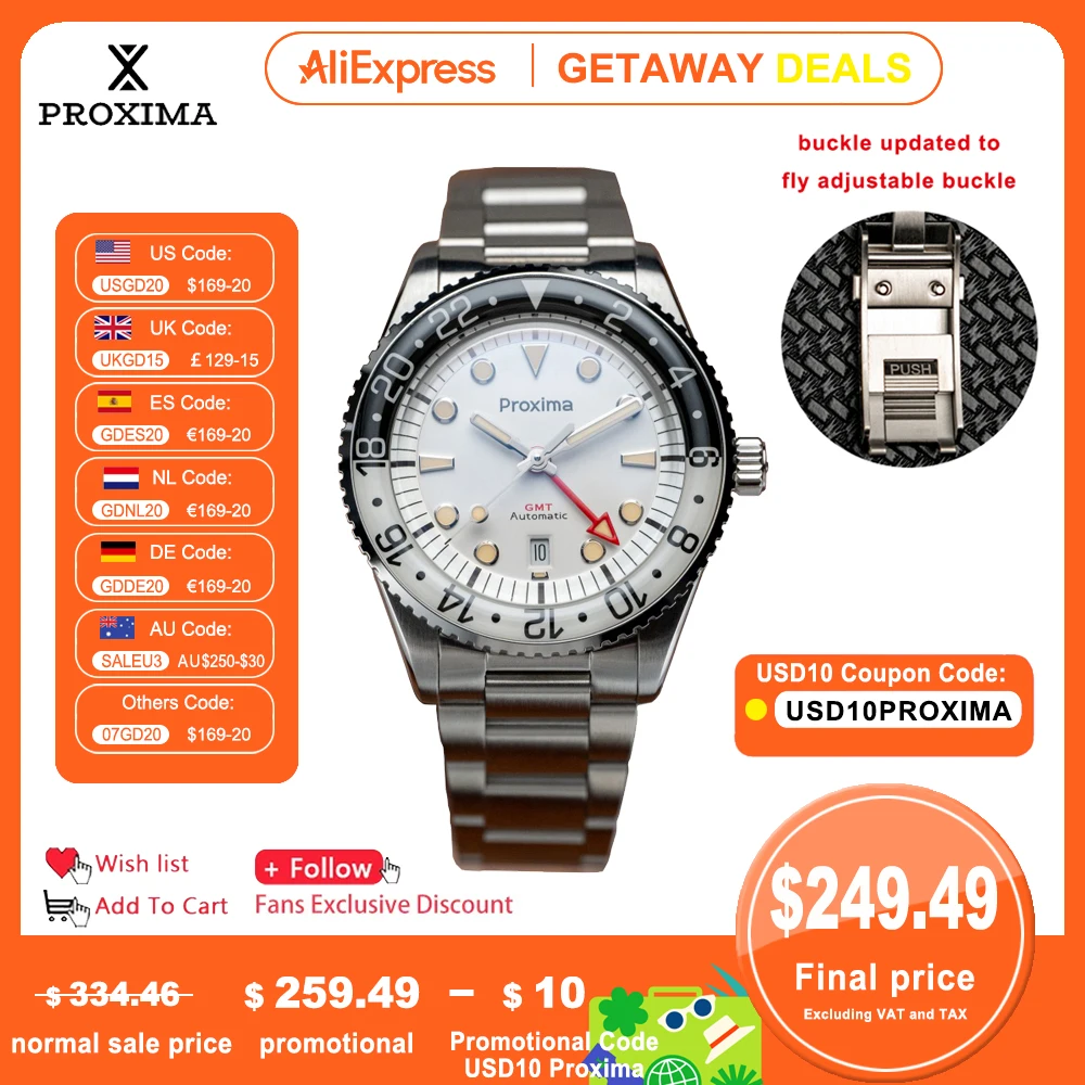 Proxima PX1712 39mm Automatic Mechanical GMT Watch Hangzhou 6460 Stainless Steel Sport Watch Sapphire Luminous 200m Waterproof