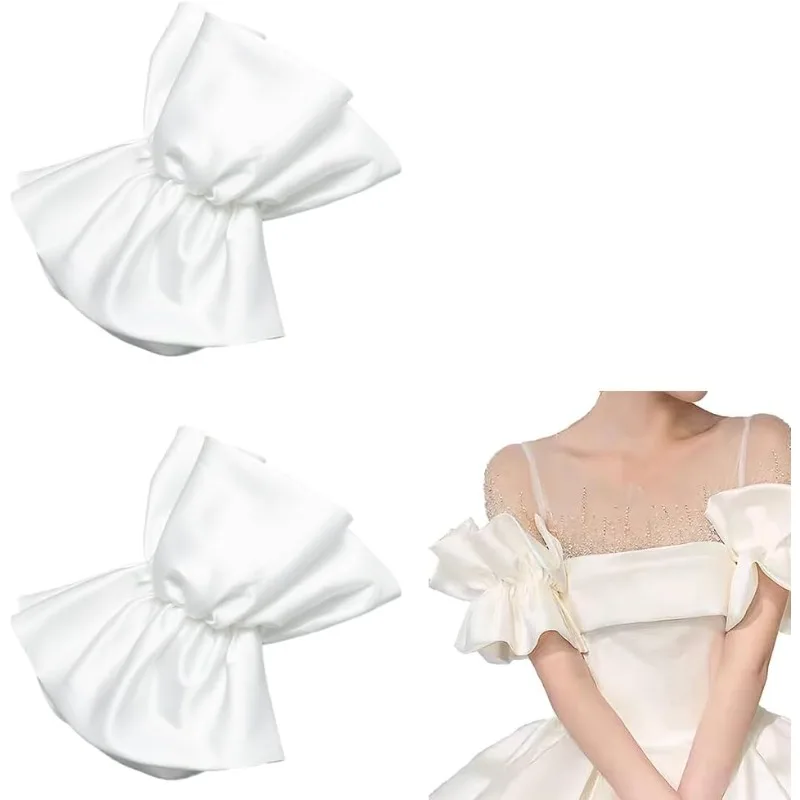 2pcs Removable Puff Sleeves White Polyester Bridal Sleeve Detachable Puff Sleeves for Wedding Dress Bridal Accessories