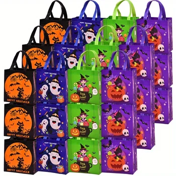 4pcs Halloween Theme Non-woven Cloth Gift Shopping Bag with Handle Reusable Pumpkin Bat Creative Trick or Treat Goodie Bags 1