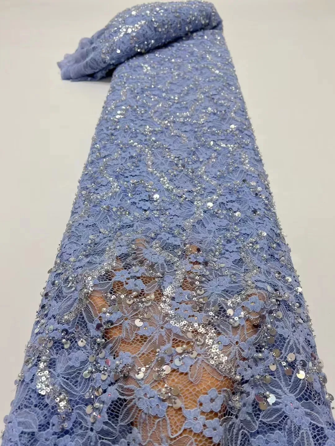 

African Handmade Beads Lace Fabric For Wedding 2023 High Quality Nigerian French Groom Sequins Tulle Lace Fabric Sewing