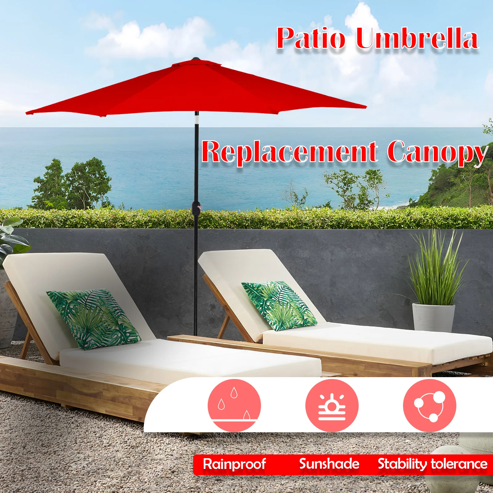 Umbrella Replacement Canopy 6.4 ft Waterproof Parasol Replacement Cloth Outdoor Patio Sunshade Accessories for 6 Ribs Parasol