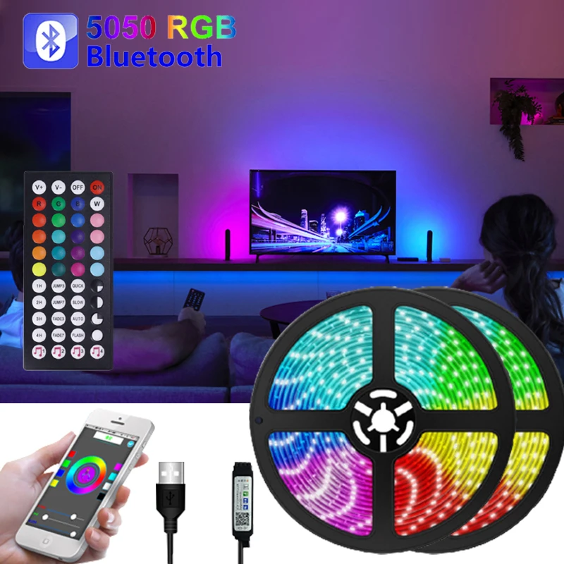 LED-Streifen 5m RGB 5050 – Inkl. Netzteil & Fernbedienung, 16 Farben, App-Steuerung, Für Zimmerdeko