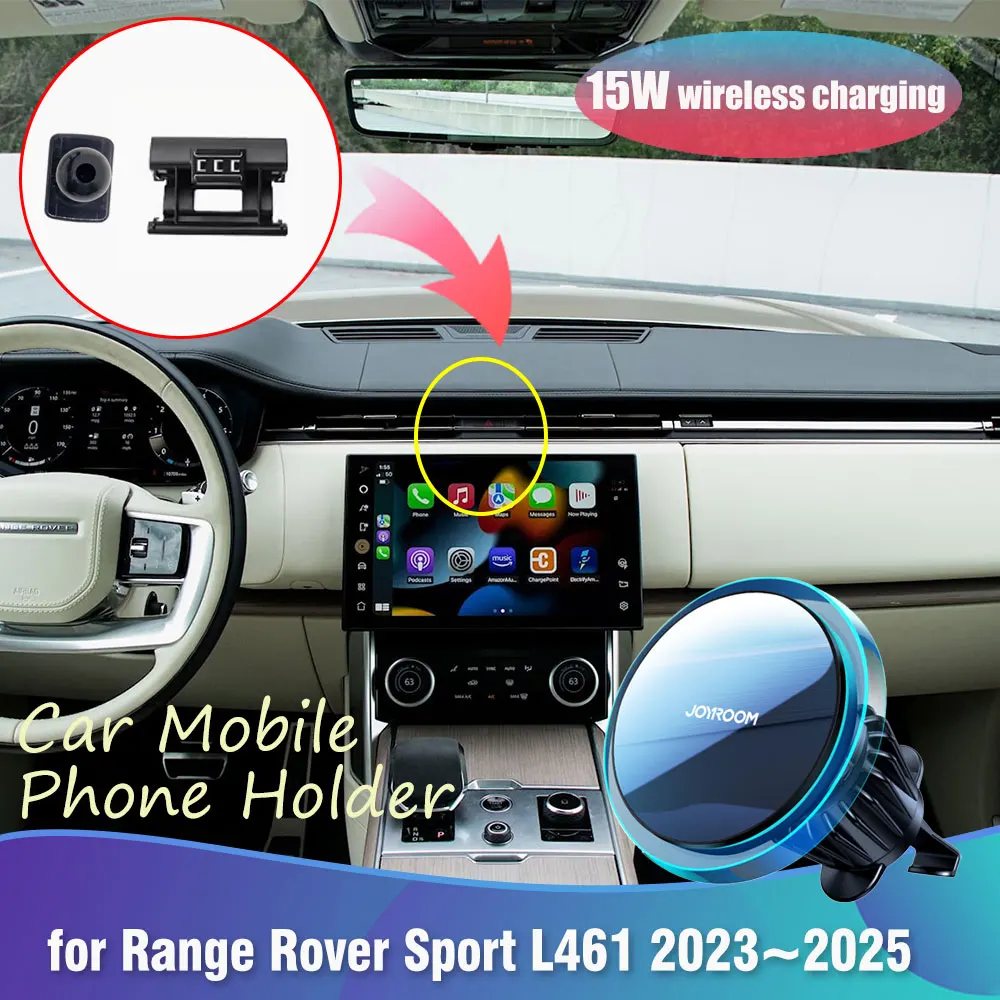 

Держатель для телефона Land Rover Range Rover Sport L461 2023 ~ 2025, зажим для вентиляционного отверстия, магнитная Беспроводная зарядка с подсветкой, аксессуары