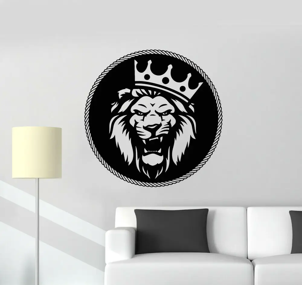Vinyl Round Lion King Predator Head Crown Animal Wall Stickers Home Living Room Bedroom Decoration Lion Head Wall Stickers Dw17