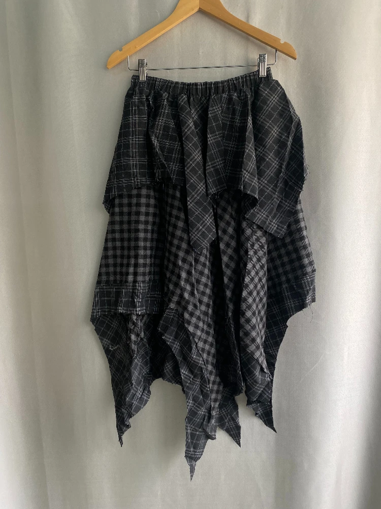 Y2k Harajuku Vintage Skirts High Waist Plaid Patchwork Irregular Spicy Girl Long Skirt Streetwear Design 2025 Women's Clothing 6