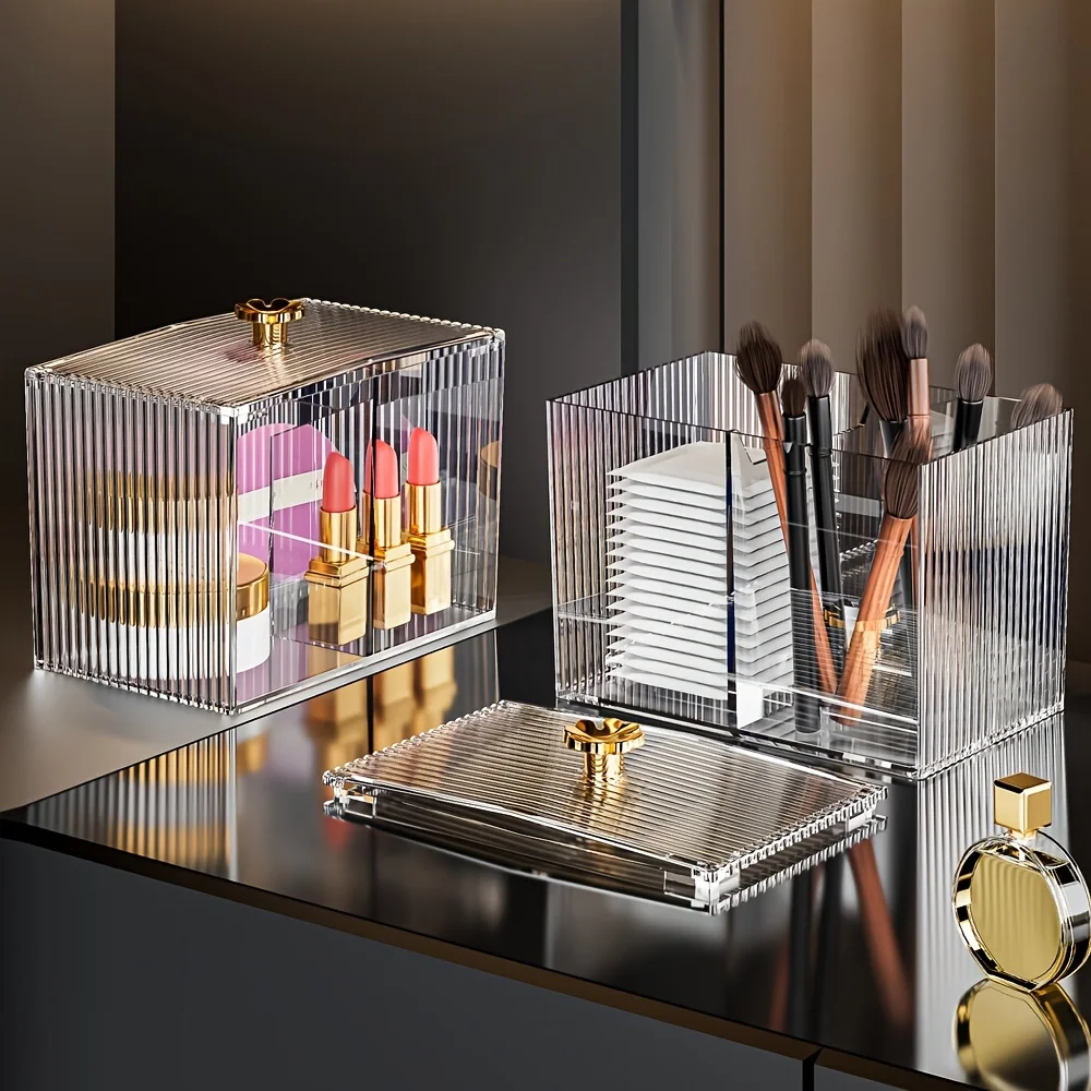 Cotton swab makeup cotton storage box desktop dressing table dustproof transparent makeup cotton lipstick cosmetics box acrylic 2