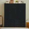 Wardrobe Closet Armoire, 71 "Wardrobe Armoire Wooden Closet with 4 Doors, 6 Drawers Household Freestanding Wooden Closet Storage 1