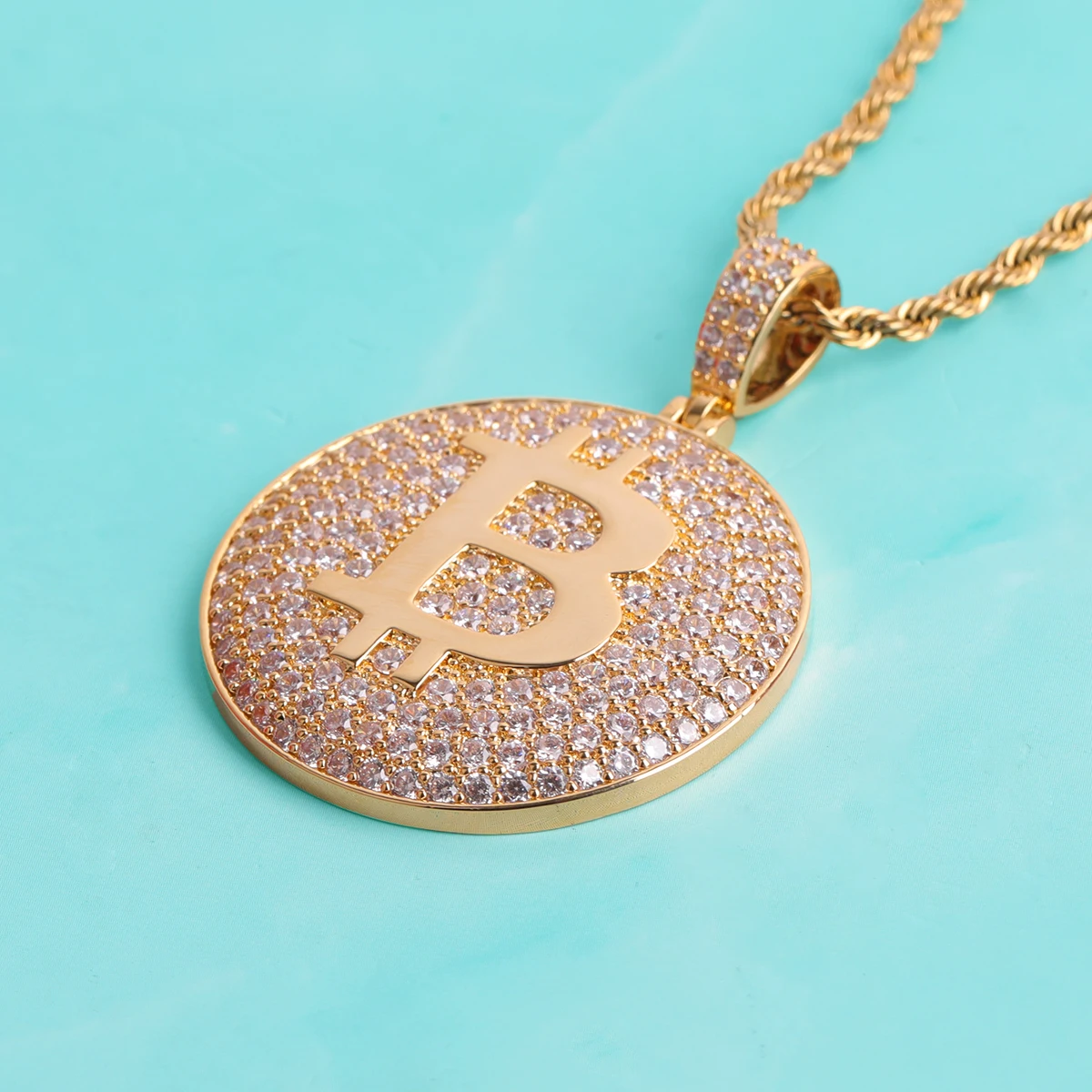 Drip Letter Bitcoin Necklace for Men Iced Out Pendant Real Gold Plated Hip  Hop Jewelry - AliExpress