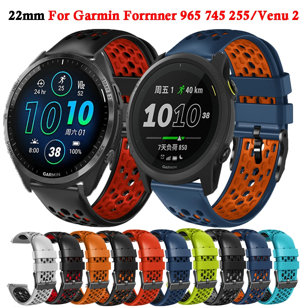 

Silicone 22mm Watch Band Straps For Garmin Forerunner 965 745 255 265 Smartwatch Wristband Vivoactive 4/VENU 2 Replacement Belt