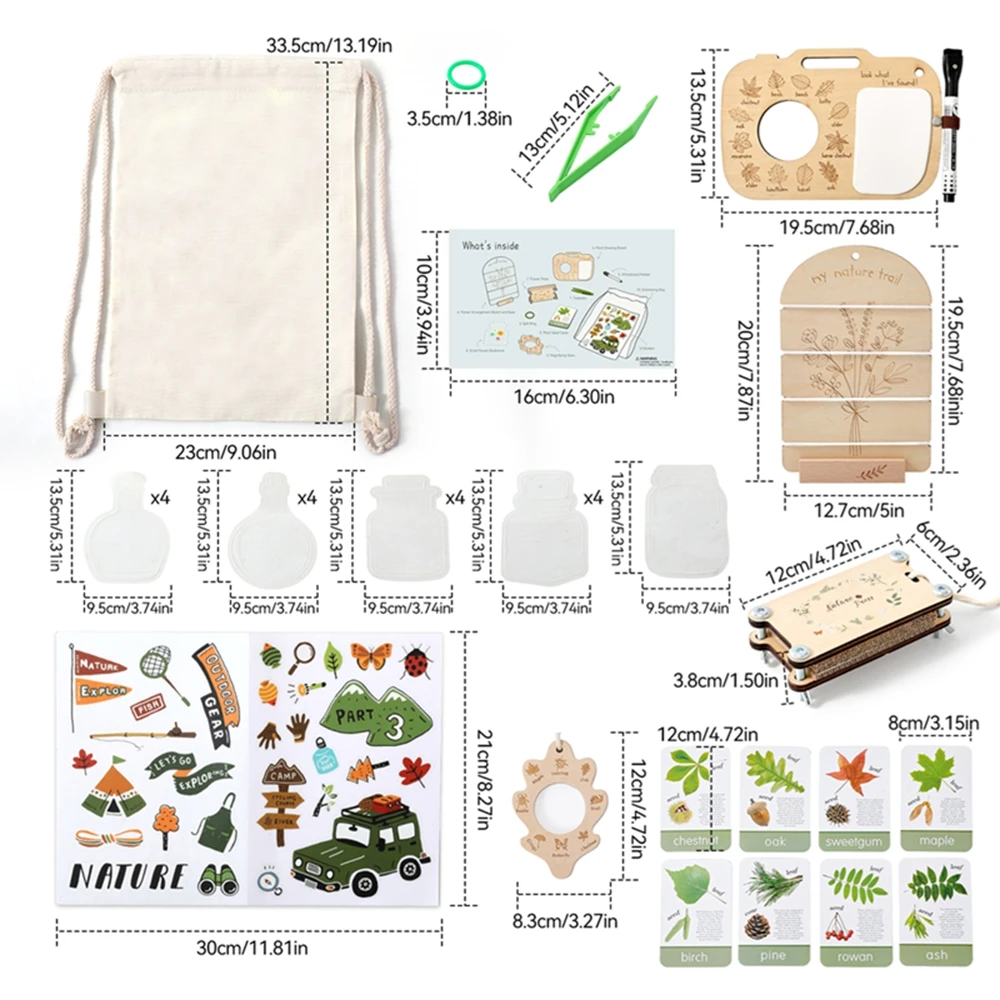 Kinder Outdoor Exploration Spielzeug Set Lupe Holz Aufnahme Board Pflanze & Insekten Biologie Karten Lernspielzeug Baby Geschenk – Detail 2