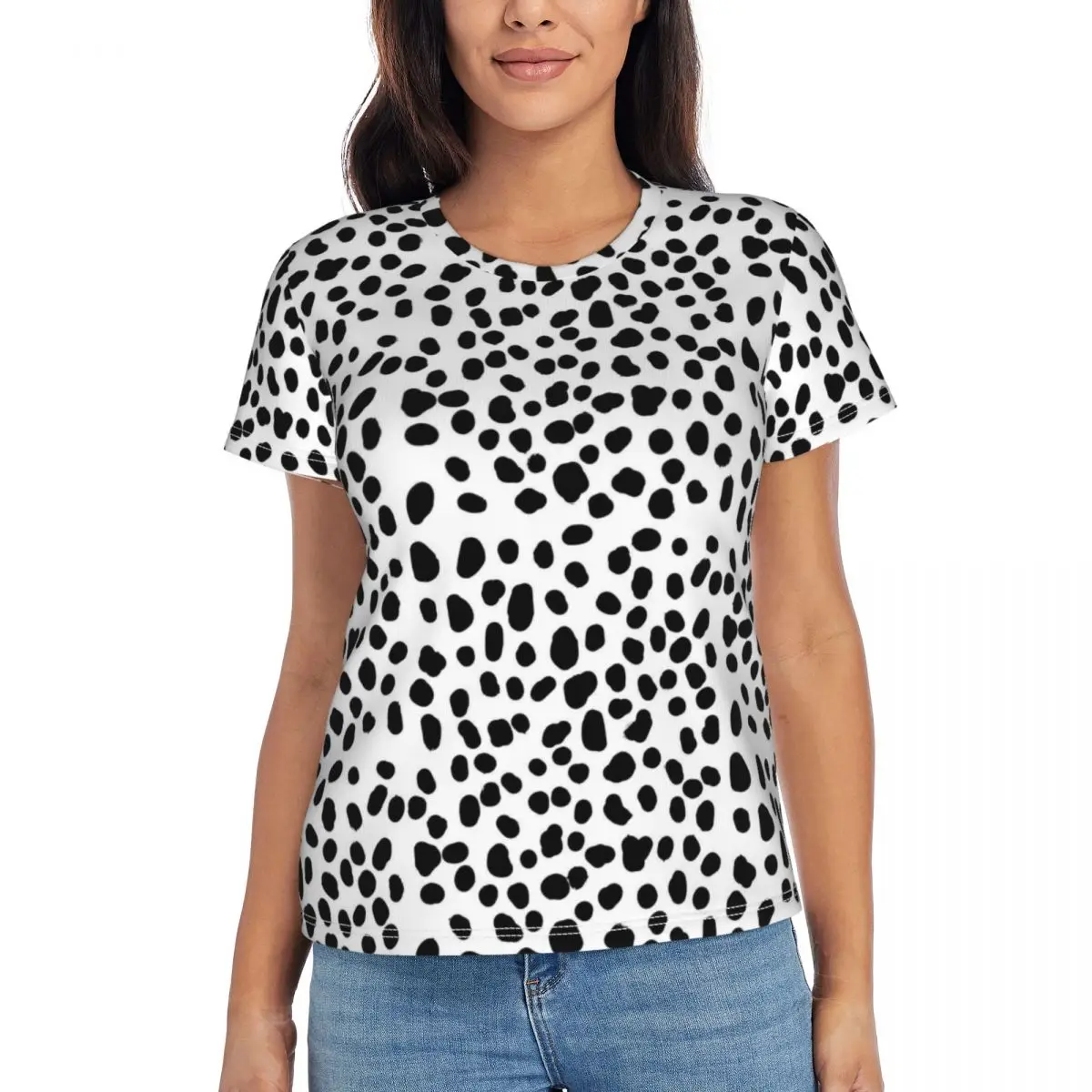 

Female T-Shirt Beach Dalmatian Spots Tshirt Black And White Harajuku T Shirts Short Sleeves Fashion Printed Oversized Clothes