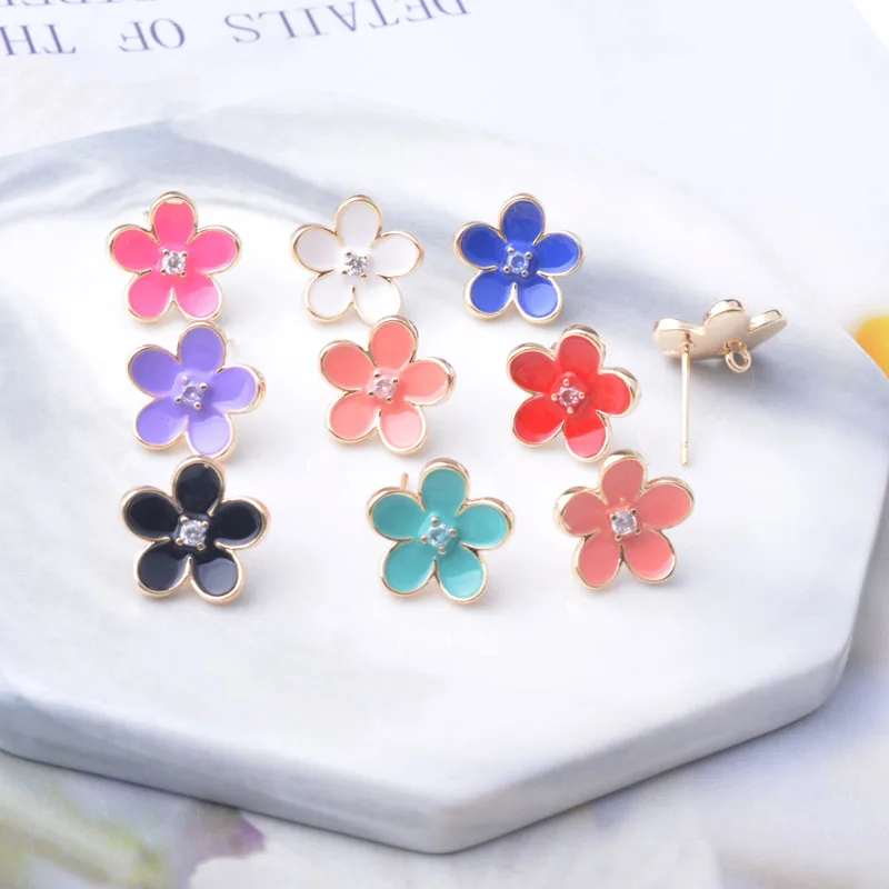 6 Stück Kupfer 18k vergoldete Emaille-Blumen-Ohrringnadel-Verbinder Ohrstecker-Set für die Schmuckherstellung DIY