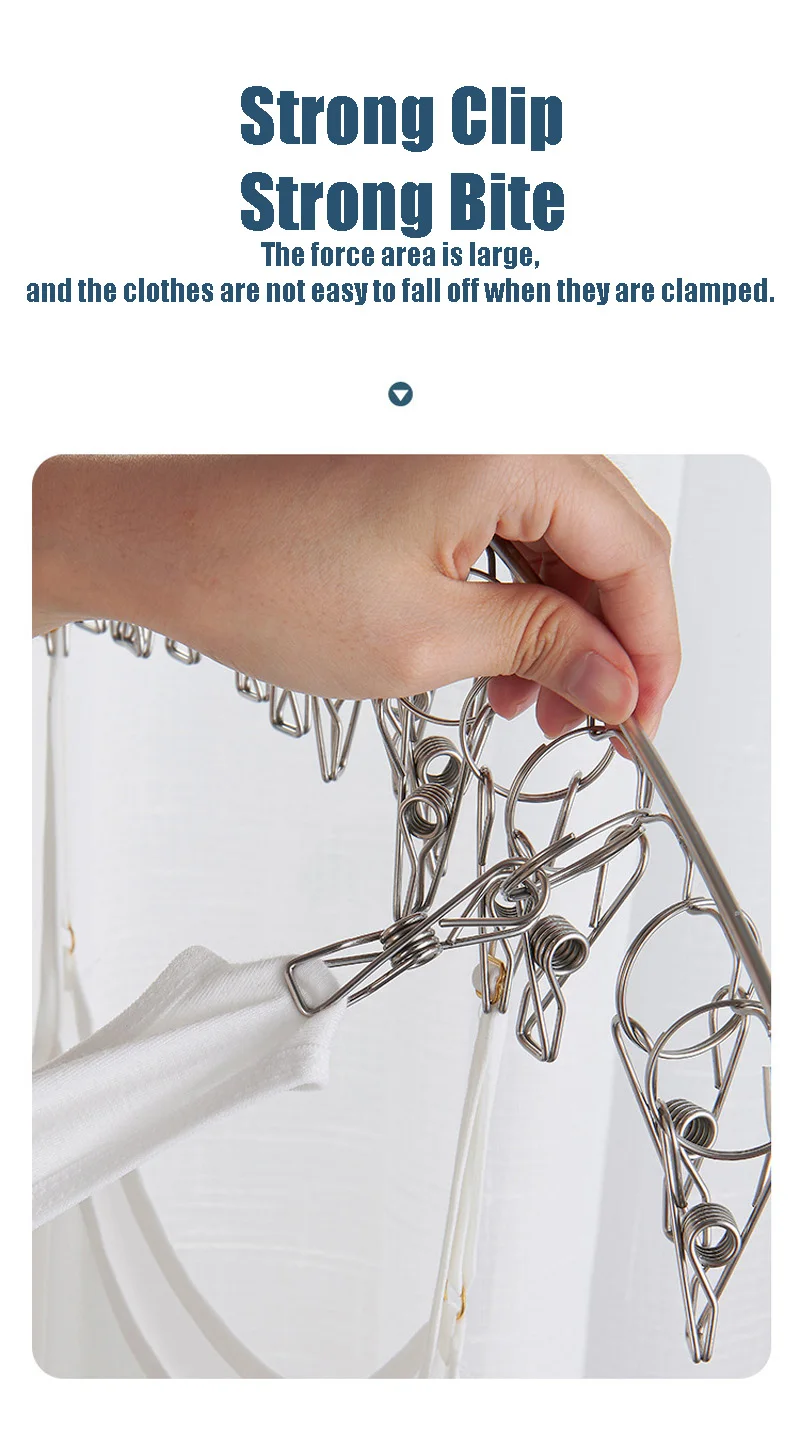 Description Picture 5 of item6-20Pegs Stainless Steel Clothes Drying Hanger Windproof Clothing Rack Clips Sock Laundry Airer Hanger Underwear Socks Holder