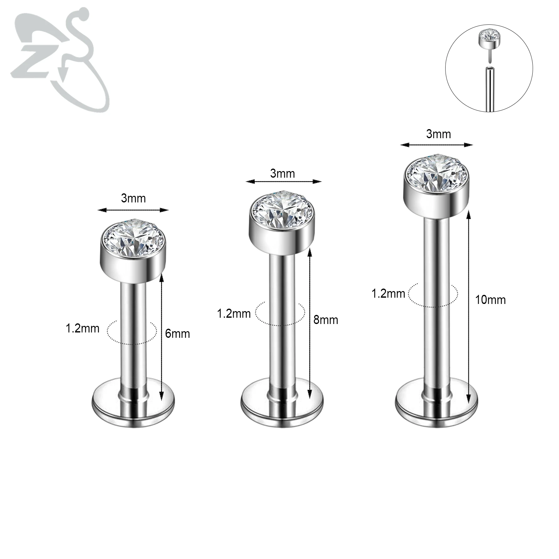 ZS 6 13PCS LOT 16G Stainless Steel Lip Labret Piercing Set Crystal Monroe Lip Stud Ear Tragus Helix Cartilage Piercing 6 8 10mm piercing jewelry