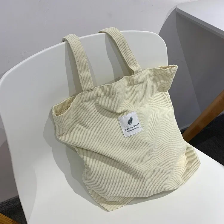 Borsa A Tracolla In Velluto A Coste Donna - Tote Shopping Casual, Grande Capacità, Morbida, Con Chiusura Magnetica, Per Viaggi, Scuola E Lavoro, Beige, 30x10,5x34 Cm