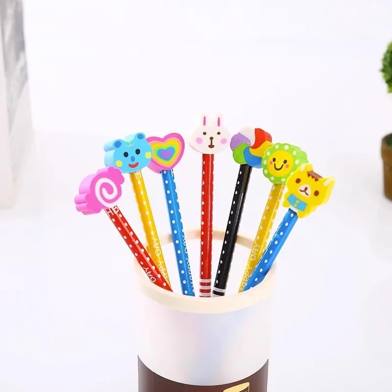 Eraser Pencil Writing Stationery 40piece Random cartoon animal HB pencils School students Wooden pen with removable eraser cute erasable correction pen