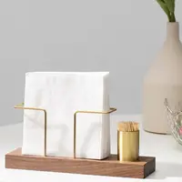 Vertical Tissue Dispenser with Toothpick Case, Metal Napkin Holder, Multi-use, Gold, Wooden, Home 1