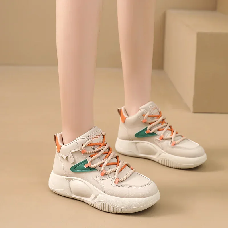 Hot Sales High Top Sneakers for Women Platform Lace Up Leather Walking Sport Shoes Running Tennis Non Slip Ankle Booties Fashion