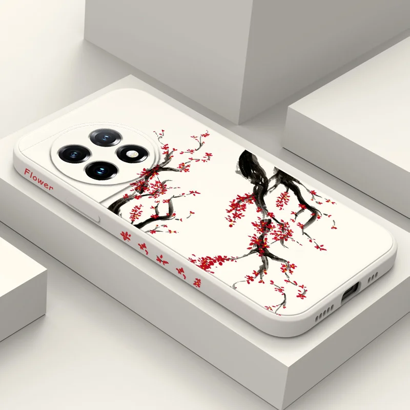 Elegant Cold Plum Snow Liquid Silicone Phone Case Cover