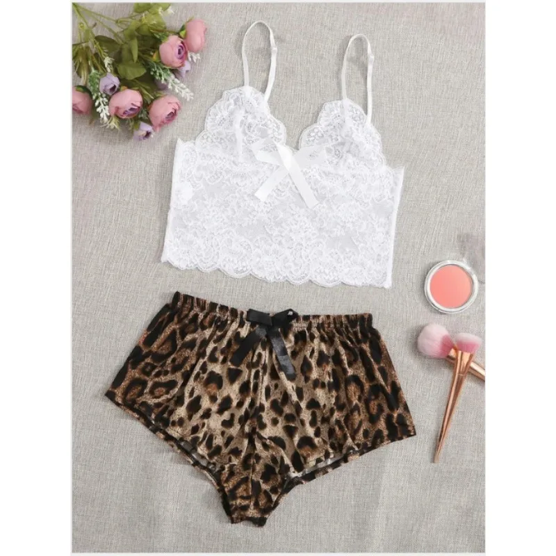 

New Sexy Lace Cut-out Camisole Camisole Leopard Print Shorts Sex Fun Set Bambola Gonfabile Per Adulti Lingerie Sexy Underwear