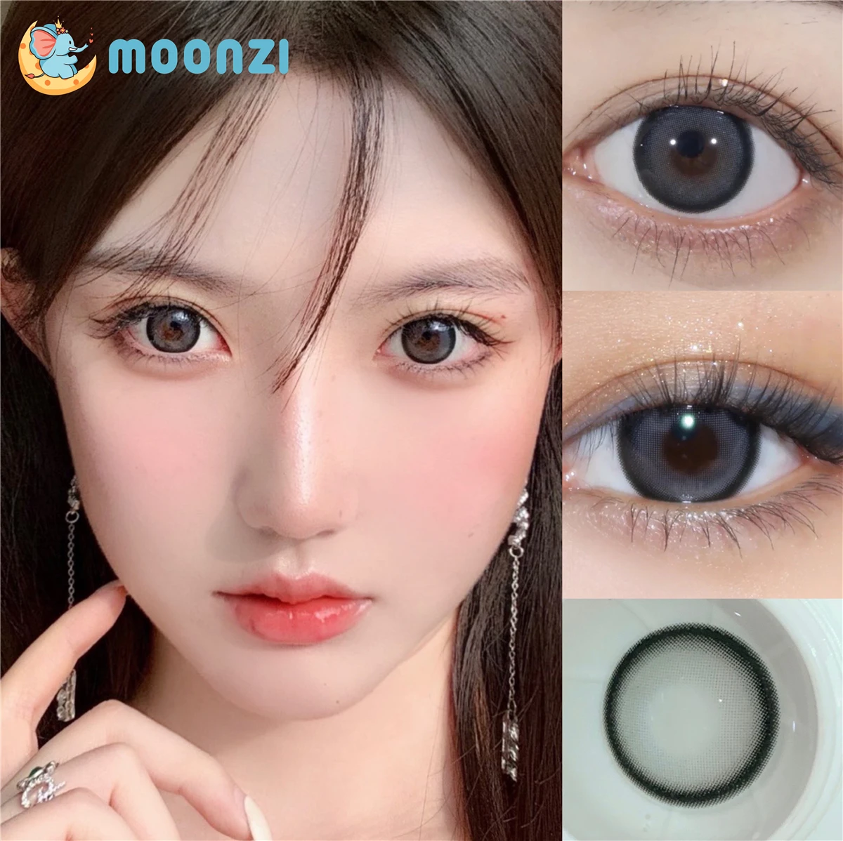 

MOONZI stone gray contact lens BIG Beauty Pupil 14.5mm Colored Contact Lenses for eyes yearly natural Myopia prescription