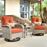 Outdoor Swivel Rocking Chair Set of 3 with Coffee Table, Patio Wicker Rocker with Comfortable Thicken Deep Seating, 1