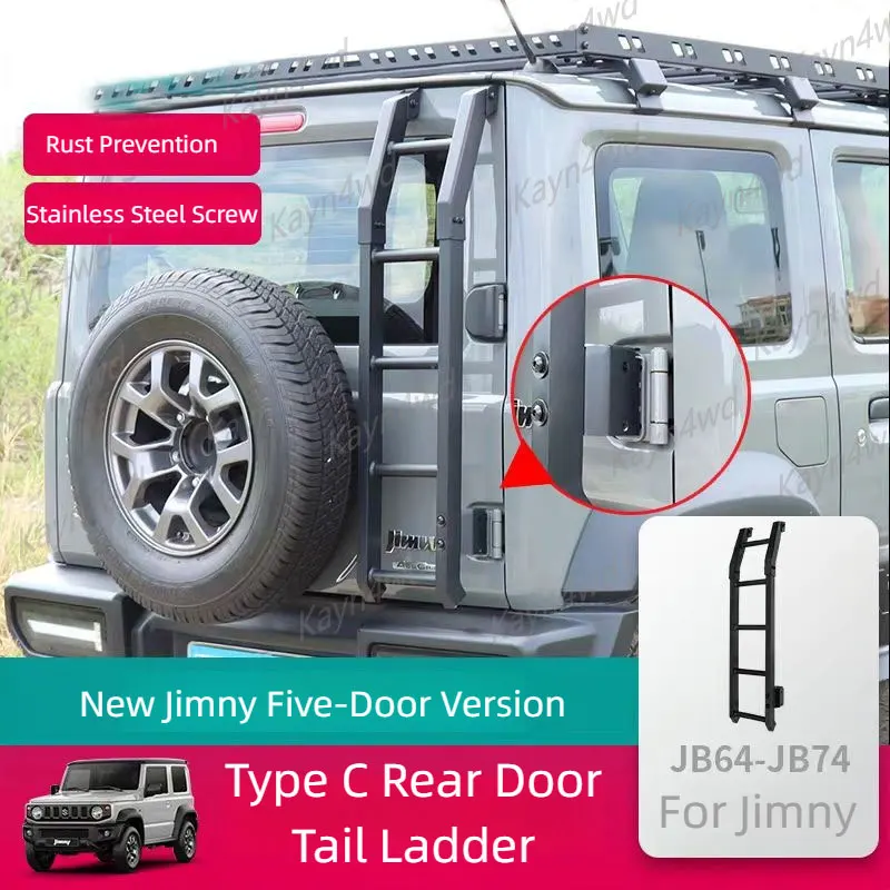Road Accessories Ladder Off-Road 4x4 Aluminu Tailgate Climbing Ladder for SUZUKI Jimny JB64 JB74 Roof Climbing Expansion Luggage Rack