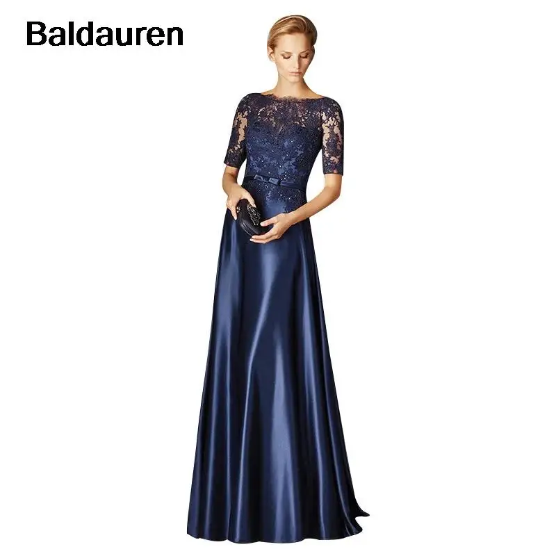 Mother Of The Bride Dress satin Half Sleeves Appliques Groom Godmother Evening Dresses For Wedding vestidos customized