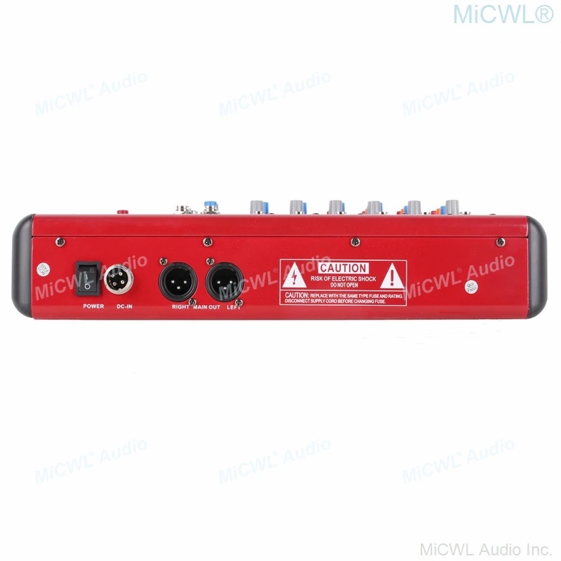 MiCWL MR600 탑 레드 컬러 6 채널 오디오 믹서, XLR 6 입력 게인, 블루투스 16 DSP USB 뮤직 폰, AUX 믹싱 콘솔 스테이지