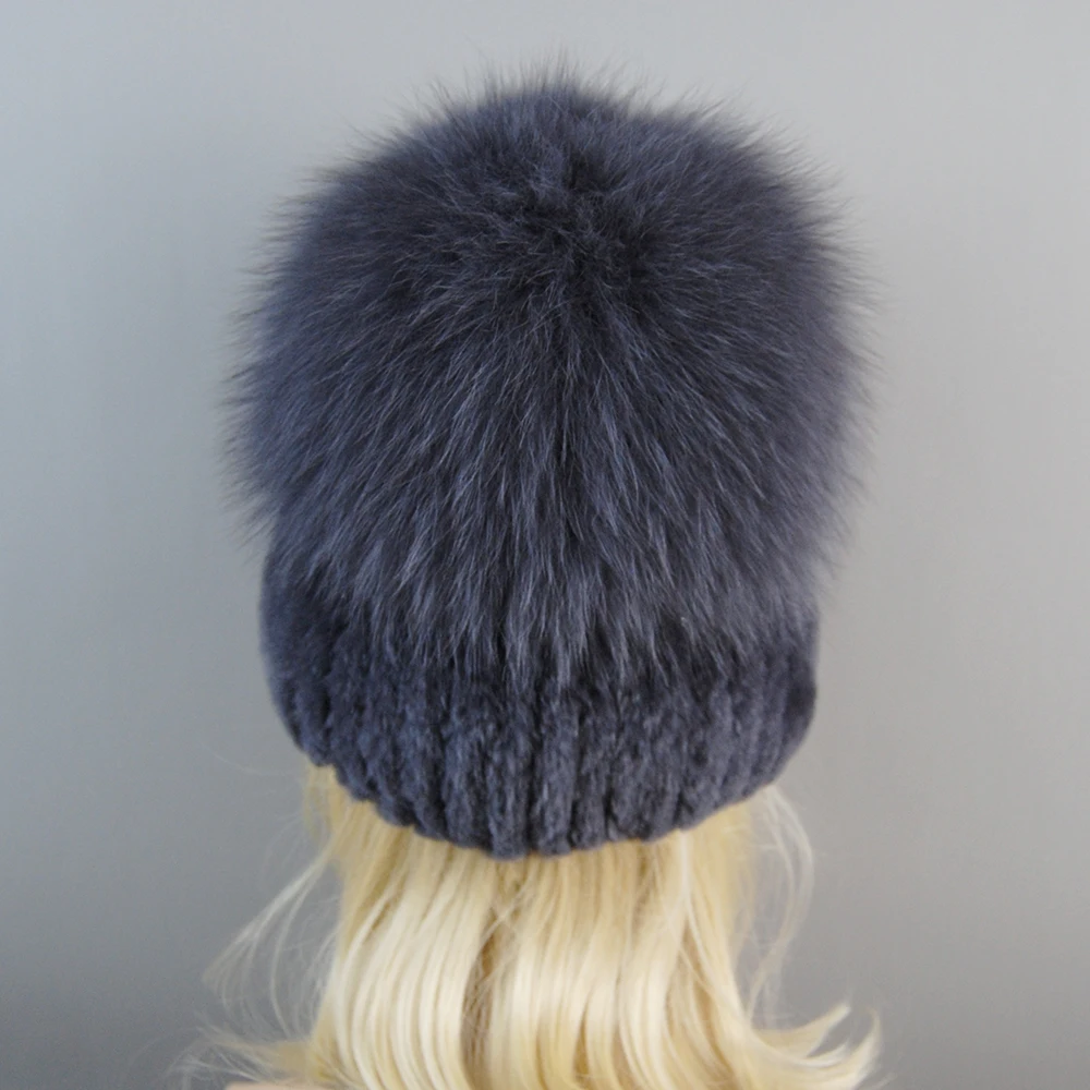 Russia Lady Winter Real Fur Hat Women Warm Knitted Genuine Rex Rabbit Fur Hat Top Natural Fox Bomber Caps Rex Rabbit Cap knitted hat