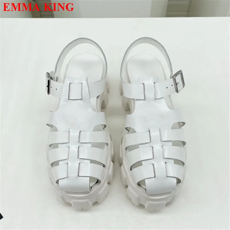 

2023 Summer Women Gladiator Sandals Platform Thick Sole Flat Sandalias Mujer Fashion Round Toe Buckle Strap Casual Shoes Woman