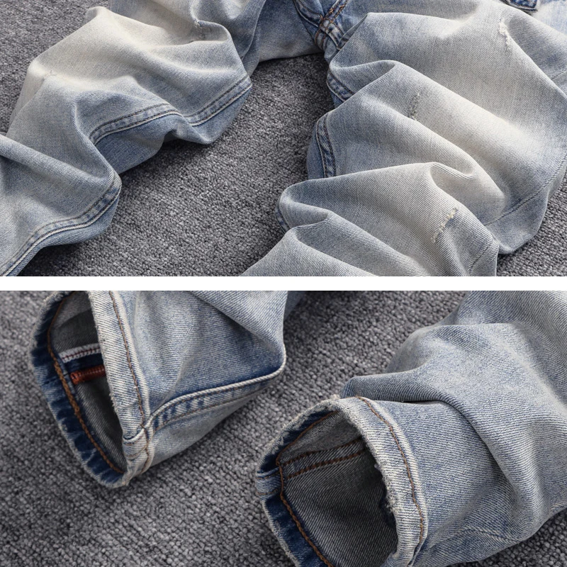 Newly Designer Fashion Men Jeans Retro Light Blue Elastic Slim Fit Ripped Jeans Men Stretch Trousers Vintage Denim Pants Hombre