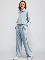 Trendy 2Pcs Lounge Set For Women Long-Sleeve Stand Collar With Zipper Top And Drawstring Pant Fit Jogging Loungewear Casual Wear - Image 3
