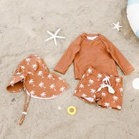 Elinfant Long Sleeve Swimsuits Baby Girls Swimwears Summer Bikini Set Kids Toddler Learn Swimming Suits Hat 1
