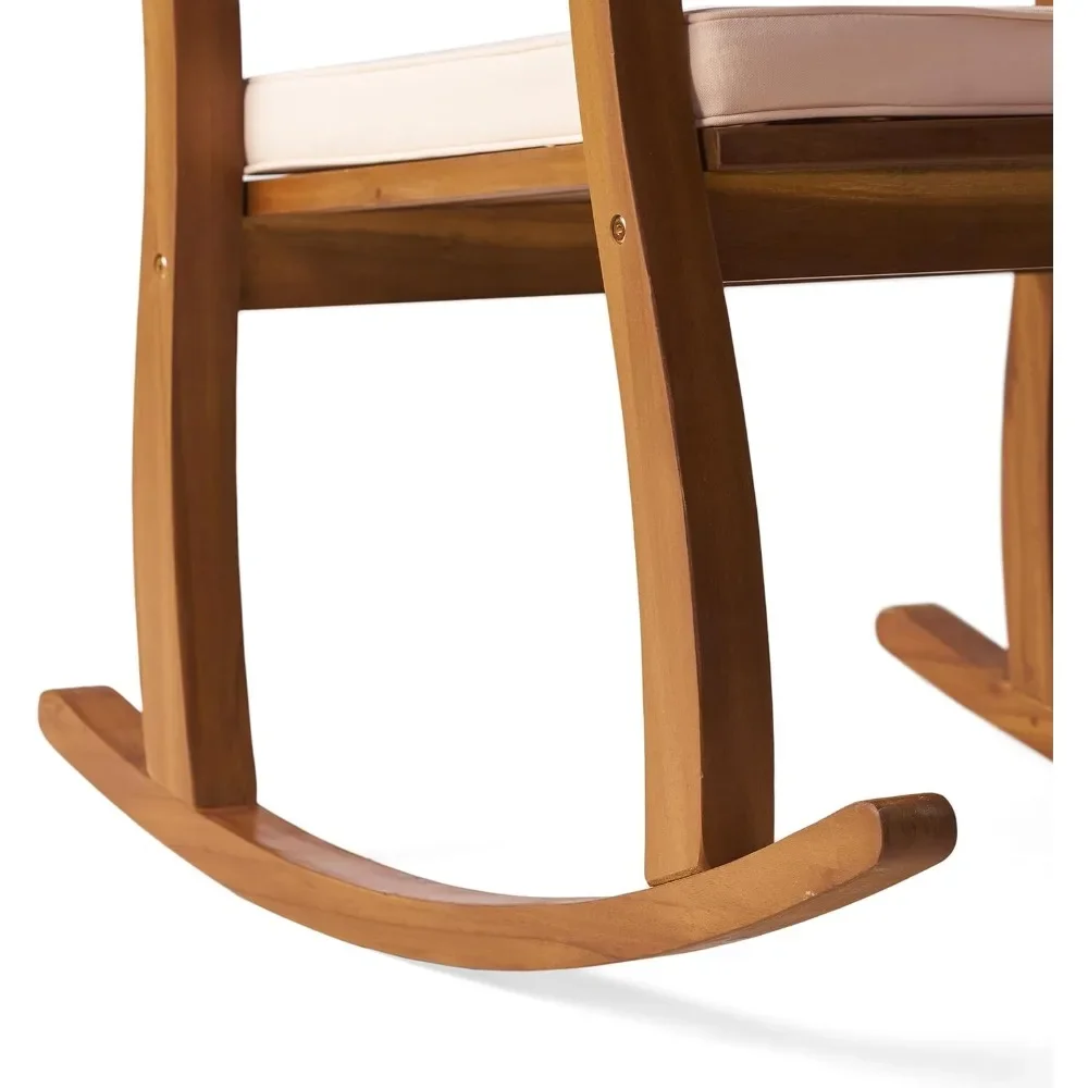2-Pcs Set Acacia Rocking Chairs with Cushions Teak Finish portable camping chair