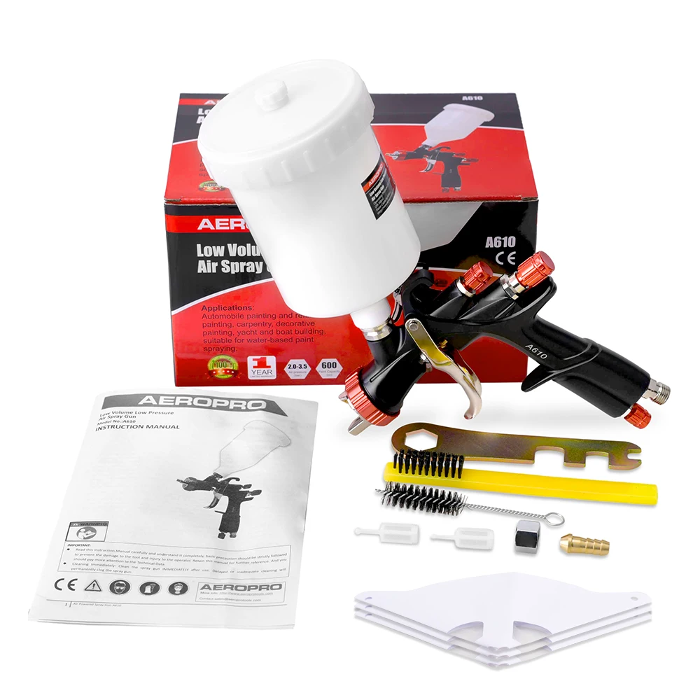 Аэрограф AEROPRO A610 LVLP для покраски автомобиля с 3 прочными трубками и 2 фильтрующими экранами, регулирующими расход газа в сборе