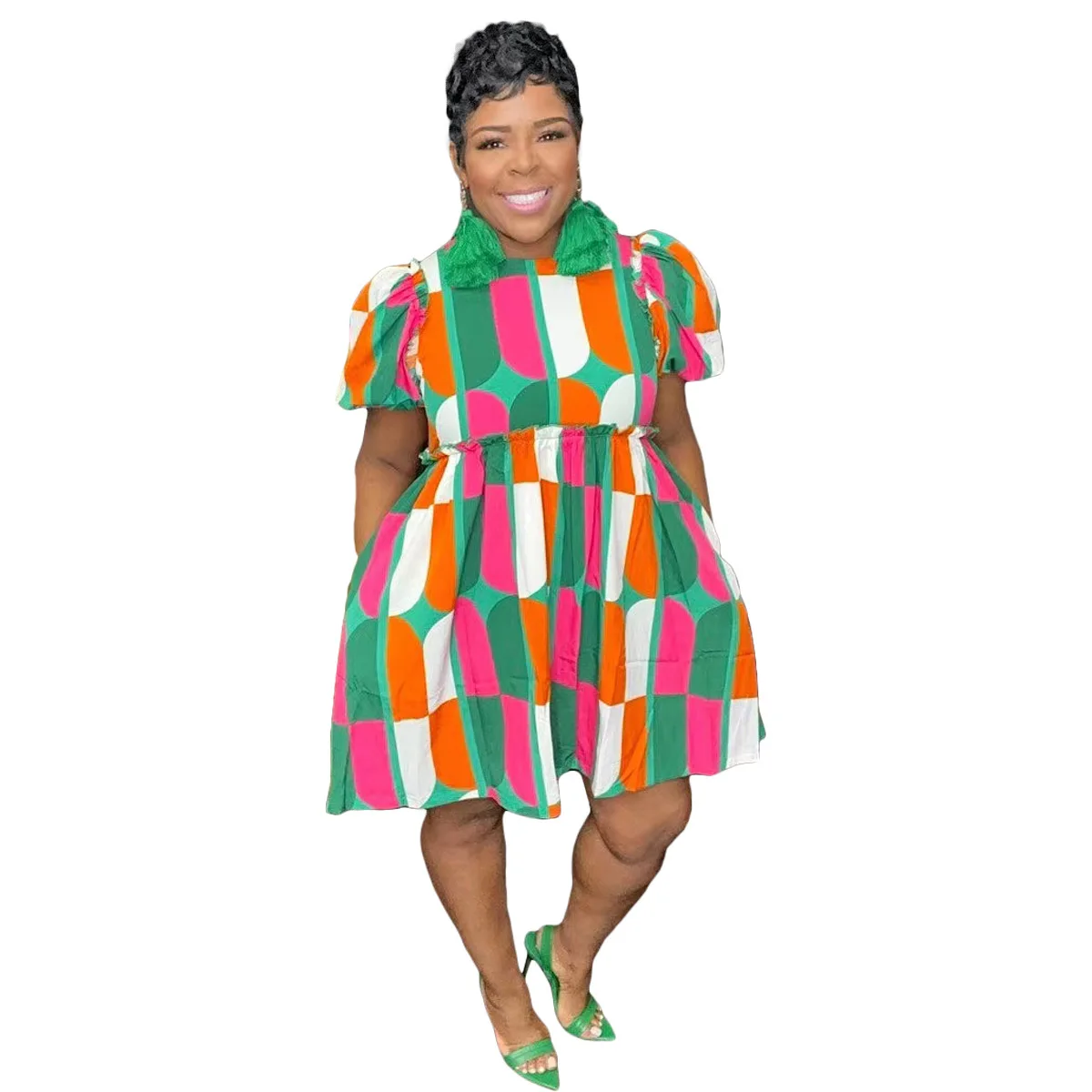 

African Dresses for Women Summer Autumn African Short Sleeve O-neck Polyester Printing Mini Dress Dashiki African Clothes Women