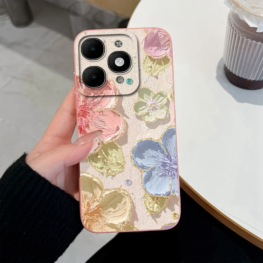 Pretty Floral Liquid Silicone Shockproof Phone Case with Screen Protector