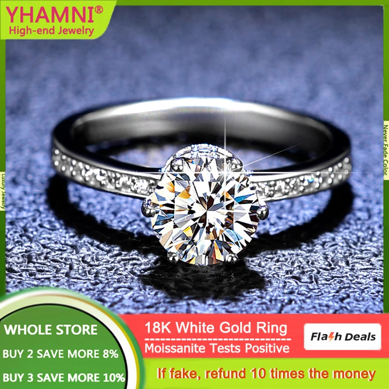 Yhamni Luxury 1 Carat Diamond Rings Donna 18K White Gold Moissanite Ring Fede Nuziale Di Fidanzamento Con Certificato Queryable