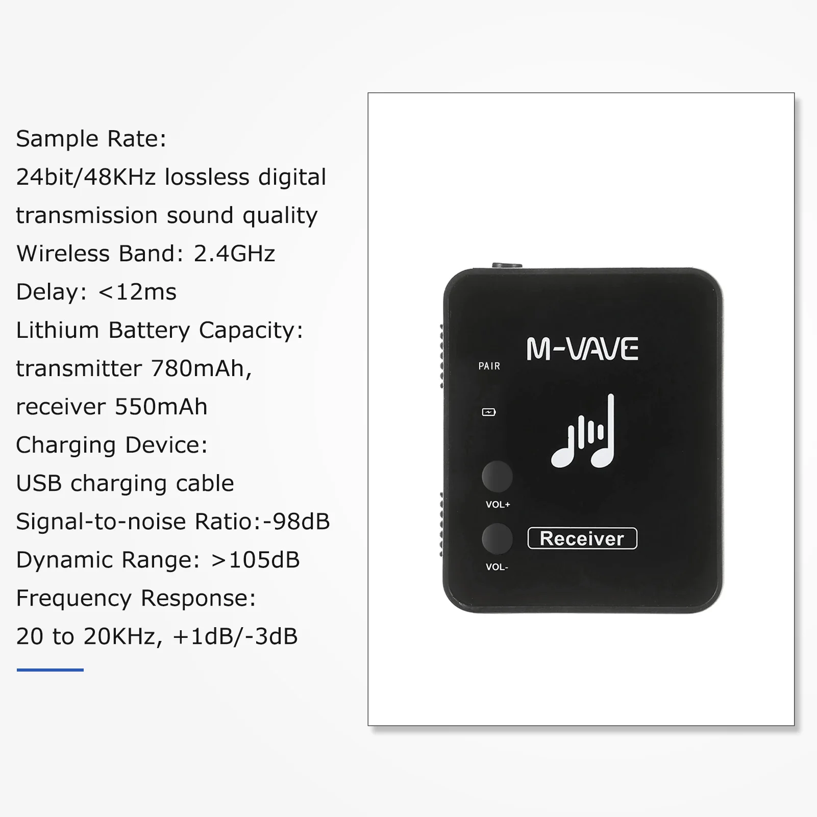 Wireless Ear Back Receiver - Rechargeable for Earphone Monitor Transmission System